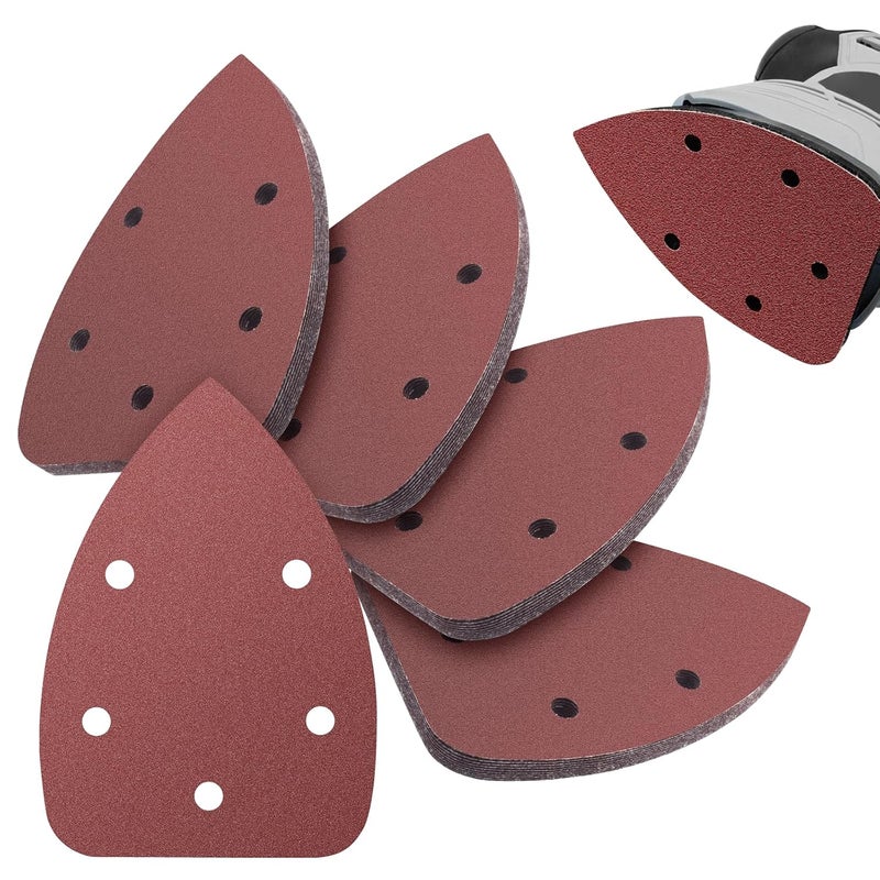 LOLOLE 50PCS Mouse Detail Sander Sandpaper, 80 Grits Triangle Sanding Pads, 5 Holes Sanding Sheets Sandpaper Assortment, Sander Pads Sander Paper Mouse Sand Paper for Sanding Polishing - Image 1